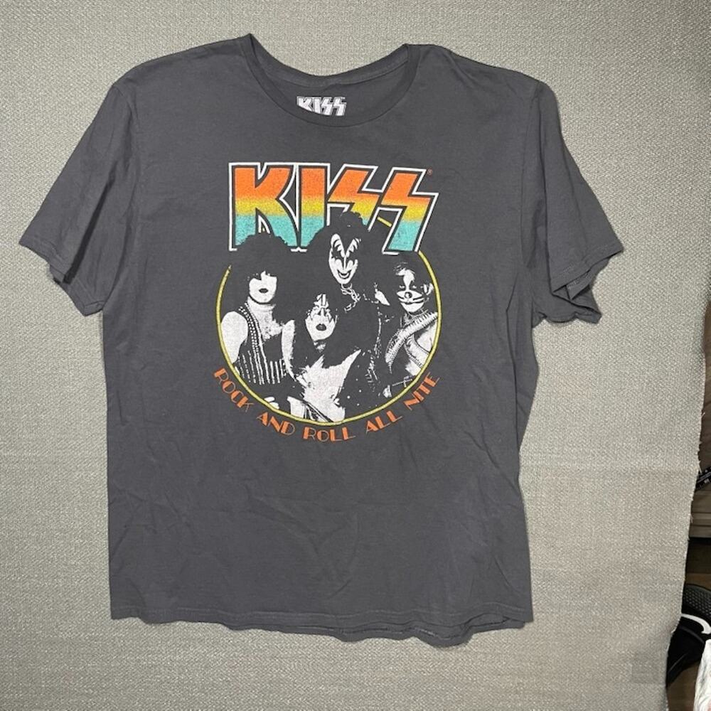 KISS Shirt Adult Mens 2XL Dark Gray Rock n Roll All Nite